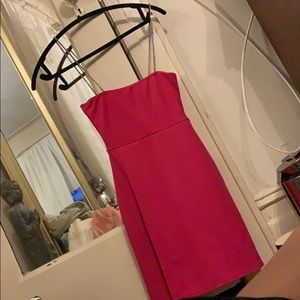 High slit pink dress rhinestone straps